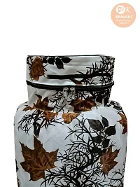 KANUSHI Industries? Washable Cotton Rose Design 1 Pc Lpg Gas Cylinder Cover+1Pc Fridge Cover/Refrigerator Cover+1 Pc Handle (CYL+FRI+1-Handle-Brown-SHUB)-thumb3