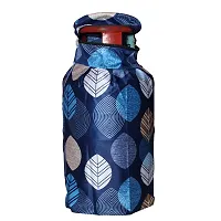 KANUSHI Industries? Washable Cotton Rose Design 1 Pc Lpg Gas Cylinder Cover+1Pc Fridge Cover/Refrigerator Cover+1 Pc Handle (CYL+FRI+1-Handle-Blue-Long-LEVS)-thumb2