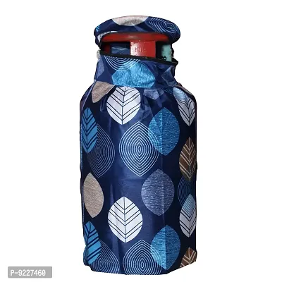 KANUSHI Industries? Washable Cotton Rose Design 1 Pc Lpg Gas Cylinder Cover+1Pc Fridge Cover/Refrigerator Cover+1 Pc Handle (CYL+FRI+1-Handle-Blue-Long-LEVS)-thumb3