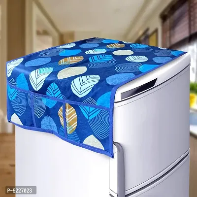 KANUSHI Industries? 1Pc Fridge Cover for Top with 6 Utility Pockets + 1 Handles Covers + 4 Fridge Mats (FRI-Long-Leave-Blue+1-Handle+M-27-04)-thumb2