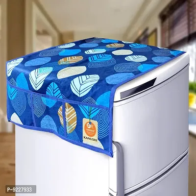 KANUSHI Industries? Fridge Covers/Refrigerator Cover (Color- Blue)(VAR-FRI-SMALL-LEAVES-BLUE-01) (VAR-FRI-Long-LEVS-Blue-TOP)-thumb0