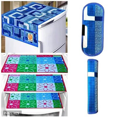 KANUSHI Industries? 1Pc Fridge Cover for Top with 6 Utility Pockets + 2 Handles Covers + 3 Fridge Mats (FRI-Blue-Box-TOP+2-Handle+M-28)