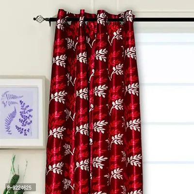 KANUSHI Industries? 2 Pieces Polyster Eyelet Window Curtain Set- 7 Ft (VAR-CUR-SMALL-LEAVES-MAROON-7FEET-2PCS)-thumb2