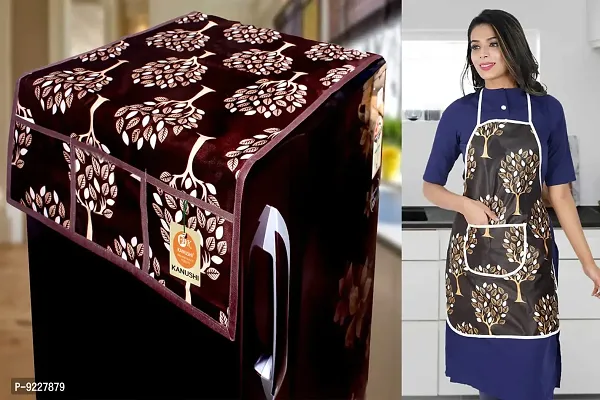 KANUSHI Industries? 1Pc Fridge Cover/Refrigerator top Cover for Top with 6 Utility Pockets+1 pc Apron (FRI+Apron-Brown-Tree)