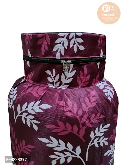 KANUSHI Industries? Washable Cotton Rose Design 1 Pc Lpg Gas Cylinder Cover+1Pc Fridge Cover/Refrigerator Cover+1 Pc Handle (CYL+FRI+1-Handle-Wine-Small-LEVS)-thumb4