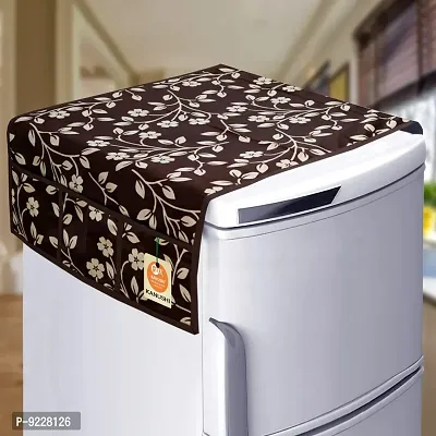 KANUSHI Industries? 1Pc Fridge Cover for Top with 6 Utility Pockets + 2 Handles Covers + 4 Fridge Mats (VAR-FRI-Brown-Raj+2-Handle+M-3-04)-thumb2