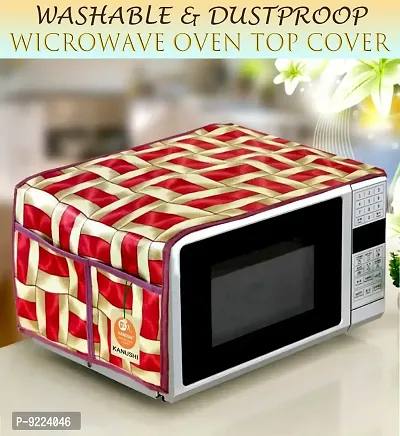 KANUSHI Industries? Microwave/Oven Top Cover with 4 Utility Pockets (Color : Red)(MICRO-RED-GOLDEN-LINE-01)-thumb2