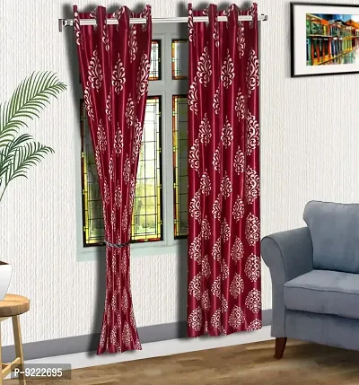 KANUSHI Industries? 2 Pieces Washable Polyster Eyelet Window Curtain Set (Curtain Maroon Floral)