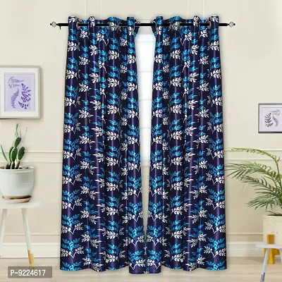 KANUSHI Industries? 2 Pieces Polyster Eyelet Window Curtain Set- 7 Ft (VAR-CUR-SMALL-LEAVES-BLUE-7FEET-2PCS)-thumb0