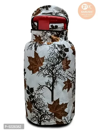 KANUSHI Industries? Washable Cotton Rose Design 1 Pc Lpg Gas Cylinder Cover+1Pc Fridge Cover/Refrigerator Cover+1 Pc Handle (CYL+FRI+1-Handle-Brown-SHUB)-thumb3