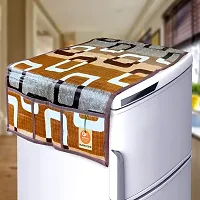 KANUSHI Industries? 1Pc Fridge Cover for Top with 6 Utility Pockets + 1 Handles Covers + 3 Fridge Mats (VAR-FRI-BROWN-BOX-TOP-COMBO-M-3)-thumb1