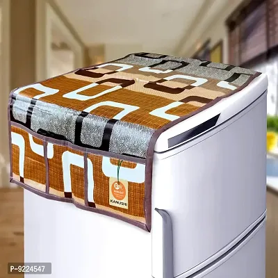 KANUSHI Industries? 1Pc Fridge Cover for Top with 6 Utility Pockets + 1 Handles Covers + 3 Fridge Mats (VAR-FRI-BROWN-BOX-TOP-COMBO-M-3)-thumb2