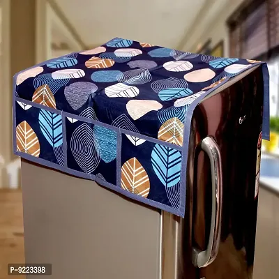 KANUSHI Industries? Microwave/Oven Top Cover with 4 Utility Pockets + 1 Pc Fridge Cover for Top (Color : Blue)(FRI+Micro-Long-Leaves-Blue)-thumb2