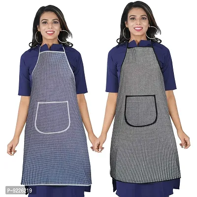 KANUSHI Industries Apron For Kitchen Waterproof With Front Pocket- Set of 2 (VAR-APRN-2-SCL-BLUE+BLACK)-thumb0