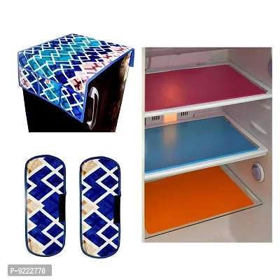 KANUSHI Industries Checkered Design 1 Fridge Cover for Top with 6 Utility Pockets + 2 Handles Covers + 3 Fridge Mats-thumb0