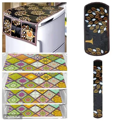 KANUSHI Industries? 1Pc Fridge Cover for Top with 6 Utility Pockets + 2 Handles Covers + 3 Fridge Mats (FRI-Tree-Brown+2-Handle+M-22-03)