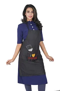 KANUSHI Industries? Apron for Kitchen Waterproof with Front Pocket(Black)(APRON-1 PC-PLAIN-BLACK-COOK)-thumb2