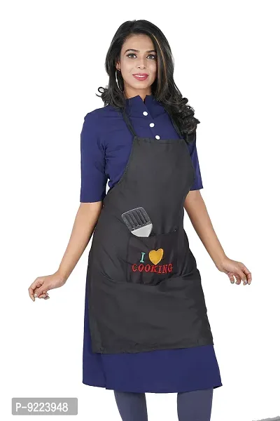 KANUSHI Industries? Apron for Kitchen Waterproof with Front Pocket(Black)(APRON-1 PC-PLAIN-BLACK-COOK)-thumb3