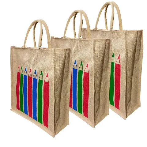 Pack Of 3 Printed Design Shoulder Jute Bags