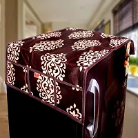 KANUSHI Industries? 1Pc Fridge Cover/Refrigerator top Cover for Top with 6 Utility Pockets+1 pc Apron (FRI+Apron-Brown-Floral)-thumb1