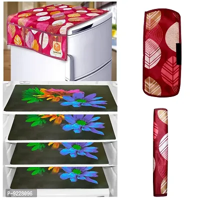 KANUSHI Industries? 1Pc Fridge Cover for Top with 6 Utility Pockets + 2 Handles Covers + 4 Fridge Mats (VAR-FRI-Maron-Long-LEVS+2-Handle+M-24-04)