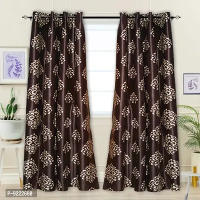 KANUSHI Industries? 2 Pieces Washable Polyster Eyelet Window Curtain Set (Curtain Brown Floral)-thumb0
