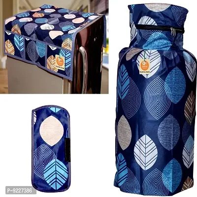 KANUSHI Industries? 1Pc Fridge Cover/Refrigerator top Cover for Top with 6 Utility Pockets+1 pc Cylinder Cover+1 pc Handle (FRI+CYL+1-Handle-Blue-Long-LEVS)