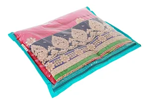 KANUSHI? Set of 12 Pc Transparent Plain Non Woven Fabric Saree Cover/Bag with Zip Combo (Light Green)-thumb1