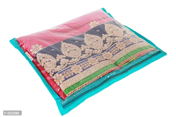 KANUSHI? Set of 12 Pc Transparent Plain Non Woven Fabric Saree Cover/Bag with Zip Combo (Light Green)-thumb2