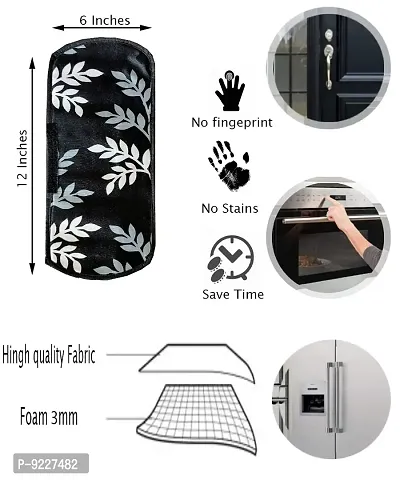 KANUSHI Industries? Washable Cotton Rose Design 1 Pc Lpg Gas Cylinder Cover+1Pc Fridge Cover/Refrigerator Cover+1 Pc Handle (CYL+FRI+1-Handle-Black-Small-LEVS)-thumb4