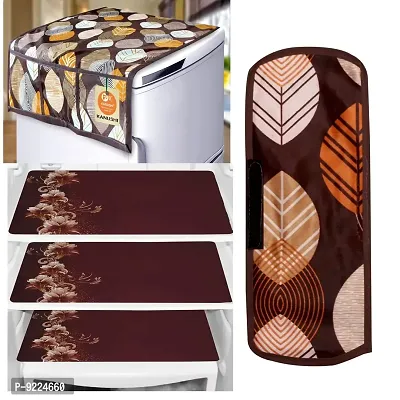 KANUSHI Industries? 1Pc Fridge Cover for Top with 6 Utility Pockets + 1 Handles Covers + 3 Fridge Mats (VAR-FRI-LONG-LEVS-BROWN-COMBO-M-11)
