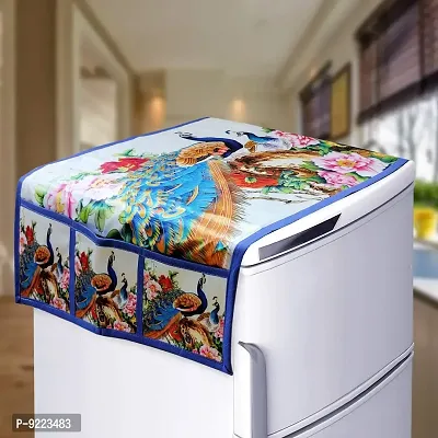 KANUSHI Industries? Fridge Covers/Refrigerator Cover (Color- White)(FRI-WHITE-PEOCOCK-TOP-3D)-thumb0