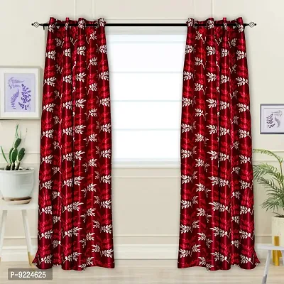 KANUSHI Industries? 2 Pieces Polyster Eyelet Window Curtain Set- 7 Ft (VAR-CUR-SMALL-LEAVES-MAROON-7FEET-2PCS)-thumb0