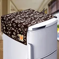 KANUSHI Industries? Washable Cotton Rose Design 1 Pc Lpg Gas Cylinder Cover+1Pc Fridge Cover/Refrigerator Cover+1 Pc Handle (CYL+FRI+1-Handle-Brown-Raj)-thumb1