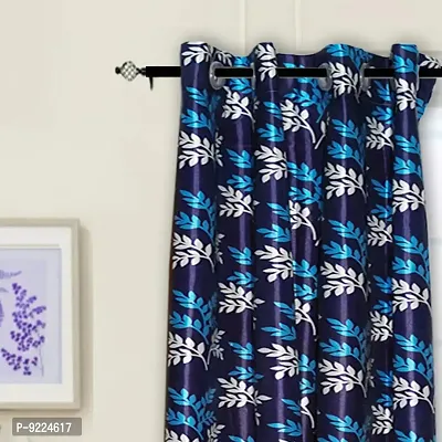 KANUSHI Industries? 2 Pieces Polyster Eyelet Window Curtain Set- 7 Ft (VAR-CUR-SMALL-LEAVES-BLUE-7FEET-2PCS)-thumb2