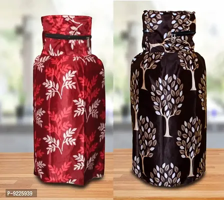 KANUSHI Industries Designer LPG and CYL Gas Cylinder Cotton Cover (Maroon, Small-LEVS, Brown-Tree)- Set of 2Pc