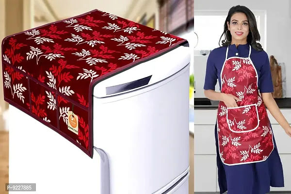 KANUSHI Industries? 1Pc Fridge Cover/Refrigerator top Cover for Top with 6 Utility Pockets+1 pc Apron (FRI+Apron-Maroon-Small-LEVS)