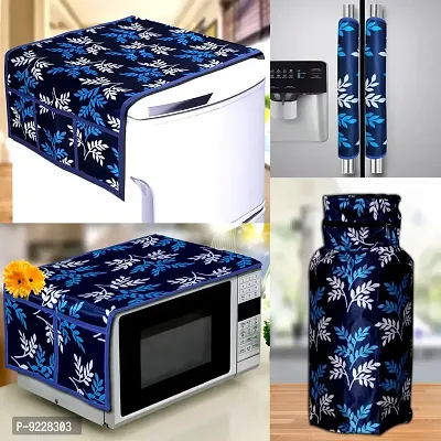 KANUSHI Industries? Washable Cotton 1 Piece Lpg Gas Cylinder Cover+1 Pc Fridge Covers/Refrigerator Cover +1 Pc Microwave Cover+2 Pc Handle Cover (CYL+FRI+Micro+2-Handle-Blue-Small-LEVS)