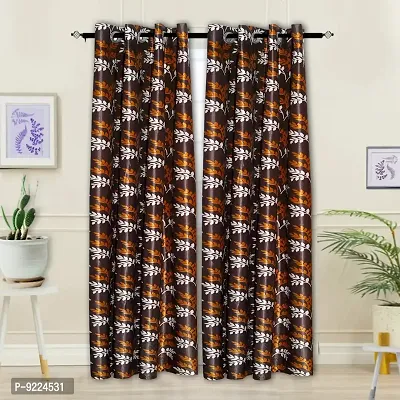 KANUSHI Industries? 2 Pieces Washable Polyster Eyelet Window Curtain Set- 5 Ft (VAR-CUR-SMALL-LEAVES-BROWN-5FEET-2PCS)