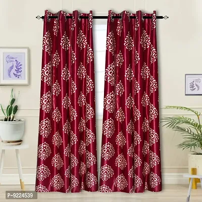 KANUSHI Industries? 2 Pieces Washable Polyster Eyelet Window Curtain Set- 5 Ft (VAR-CUR-FLORAL-MAROON-5FEET-2PCS)