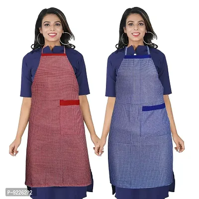 KANUSHI Industries Apron For Kitchen Waterproof With Side Pocket- Set of 2 (VAR-APRN-2-SCL-RED+BLUE-SID)