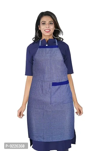 KANUSHI Industries Apron For Kitchen Waterproof With Side  Front Pocket- Set of 2 (VAR-APRN-1-PLAIN-WHITE+1-SCL-BLUE-SID)-thumb2