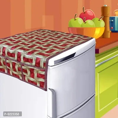 KANUSHI Industries? Fridge Covers/Refrigerator Cover (Color- Red)(FRI-RED-GOLDEN-LINE-TOP-01)-thumb2