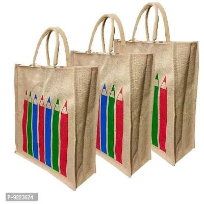 KANUSHI industries? Printed Design Jute Bag Pack of 3 (Medium Size)(JUTE-BAG-J-9-SIZE-M-3PC)