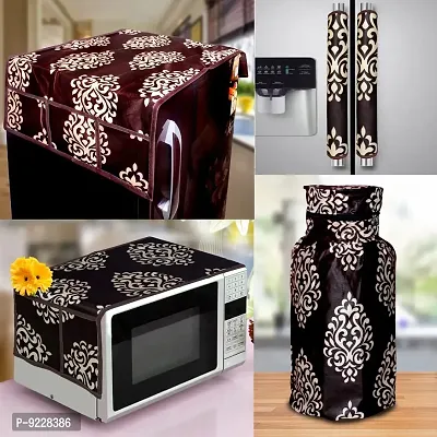 KANUSHI Industries? Washable Cotton 1 Piece Lpg Gas Cylinder Cover+1 Pc Fridge Covers/Refrigerator Cover +1 Pc Microwave Cover+2 Pc Handle Cover (CYL+FRI+Micro+2-Handle-Brown-Floral)