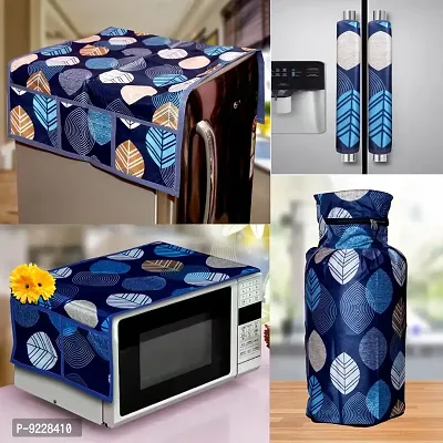 KANUSHI Industries? Washable Cotton 1 Piece Lpg Gas Cylinder Cover+1 Pc Fridge Covers/Refrigerator Cover +1 Pc Microwave Cover+2 Pc Handle Cover (CYL+FRI+Micro+2-Handle-Blue-Long-LEVS)