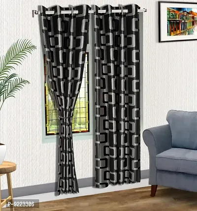 KANUSHI Industries? 2 Pieces Washable Polyster Eyelet Window Curtain Set (Curtain Black Box) (7 FEET)