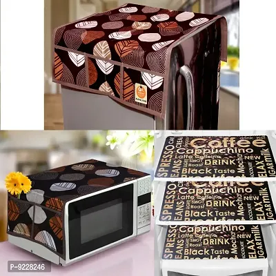 KANUSHI Industries? 1 Pc Fridge Covers / Refrigerator Cover + 1 Pc Microwave/Oven Cover Top + 3 Fridge Mats (Color- Brown)(FRI+MICRO-BROWN-LONG-LEVS+M-26)