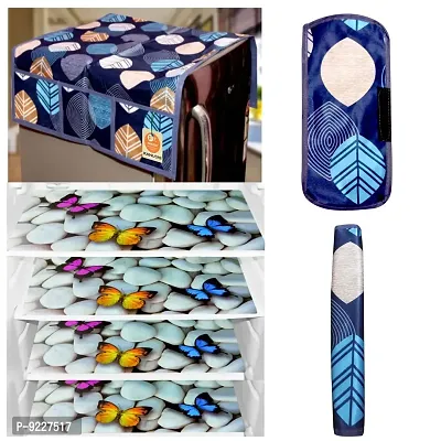 KANUSHI Industries? 1Pc Fridge Cover for Top with 6 Utility Pockets + 2 Handles Covers + 4 Fridge Mats (VAR-FRI-Blue-Long-Leave+2-Handle+M-27-04)