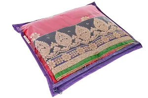 KANUSHI? Set of 12 Pc Transparent Plain Non Woven Fabric Saree Cover/Bag with Zip Combo (Purple)-thumb1